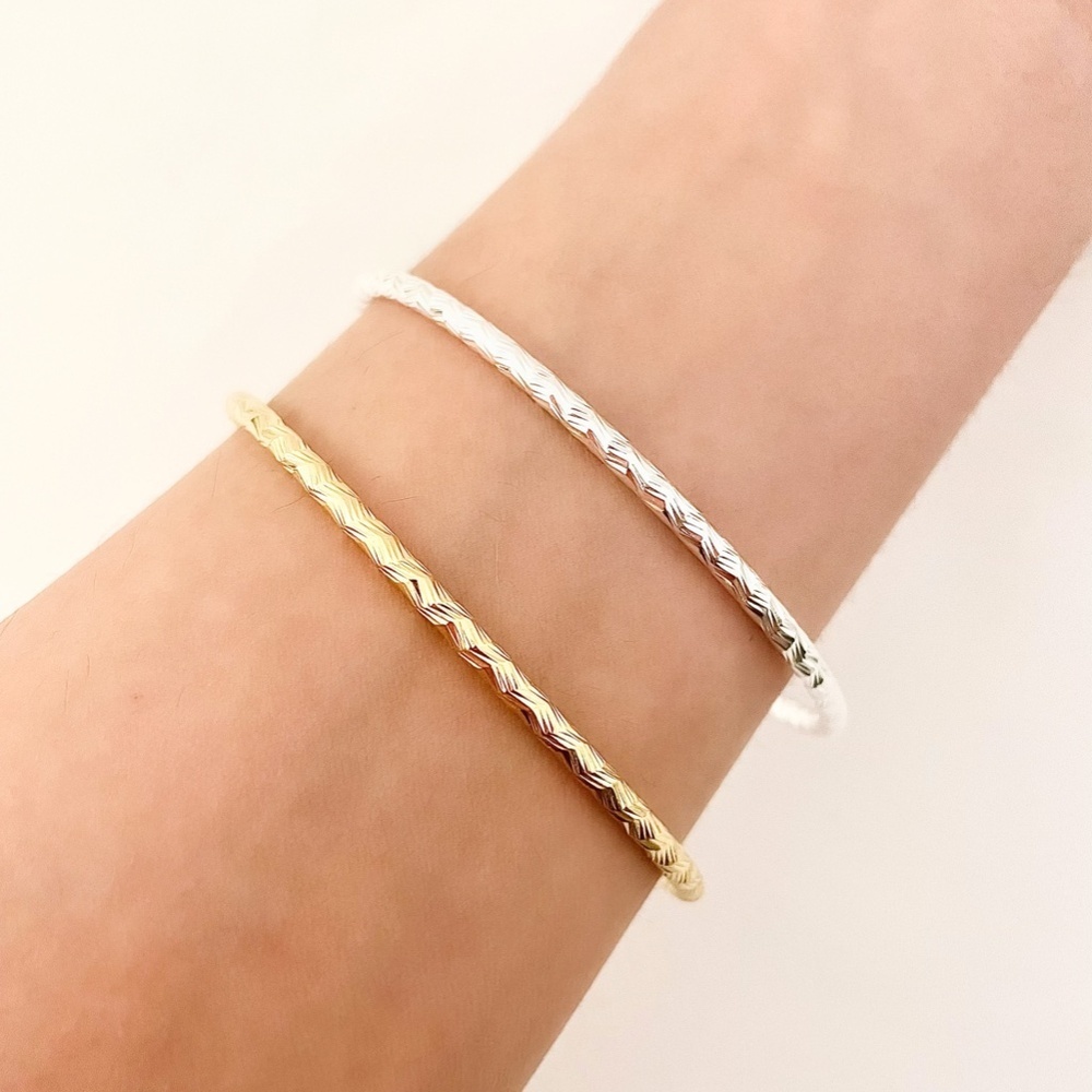 925 Sterling Silver Textured Cuff Bracelet Shiny Bangle Bracelet Silver or Gold